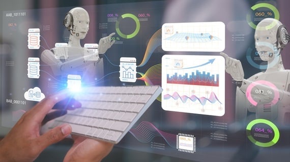 AI figures behind a computer display helping out
